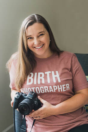 Photo of photographer with her camera wearing a birth photographer tshirt charleston sc